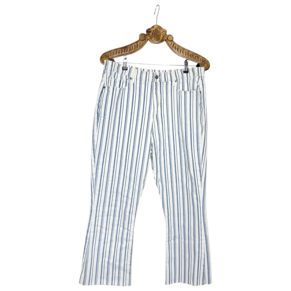 LOFT Kick Crop Jeans Blue White Vertical Stripe Bootcut High Rise 12